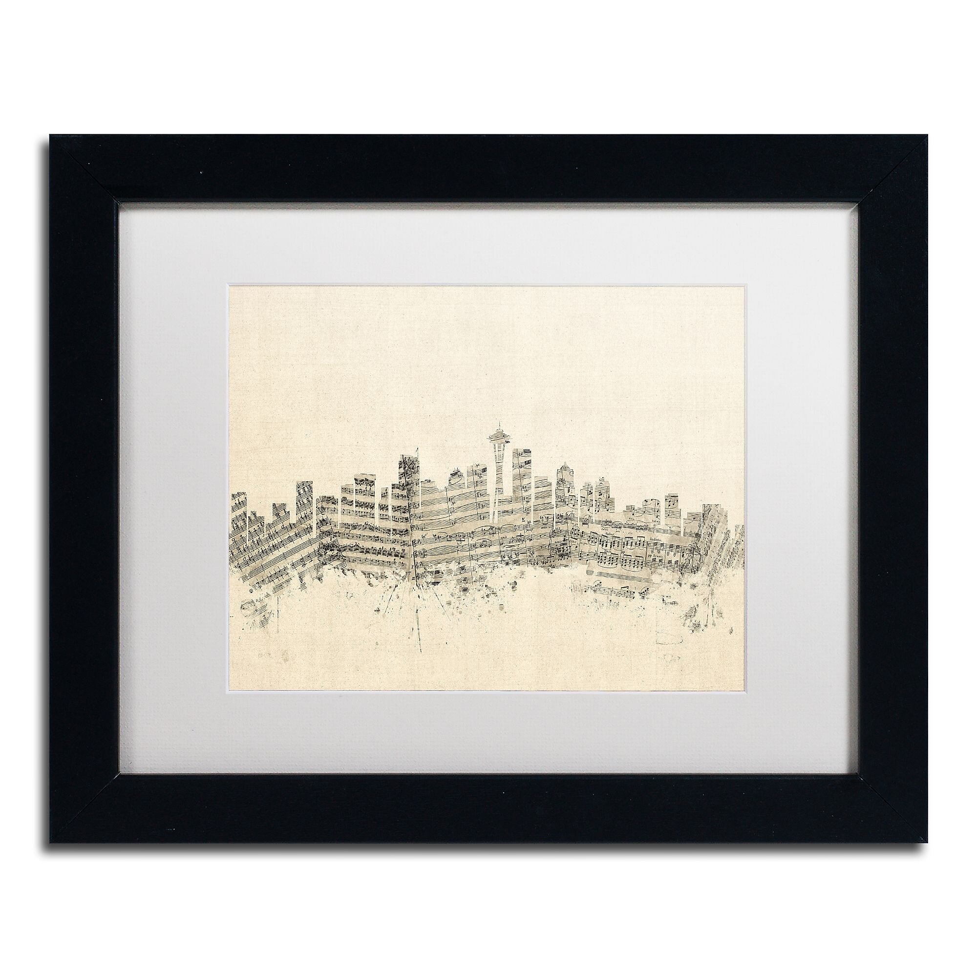 Trademark Fine Art ''Seattle Skyline Sheet Music'' by Michael Tompsett 11" x 14" Black Frame (MT0832-B1114MF)