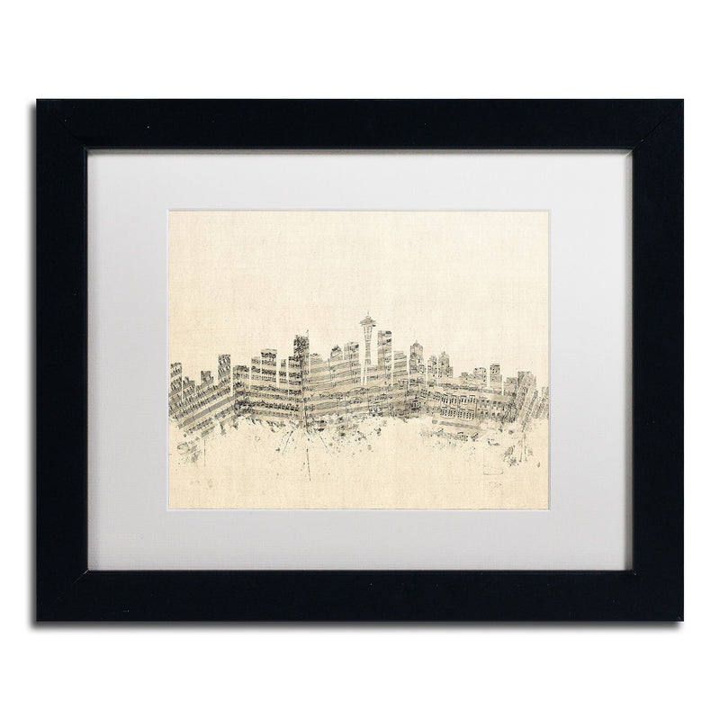 Trademark Fine Art ''Seattle Skyline Sheet Music'' by Michael Tompsett 11" x 14" Black Frame (MT0832-B1114MF)