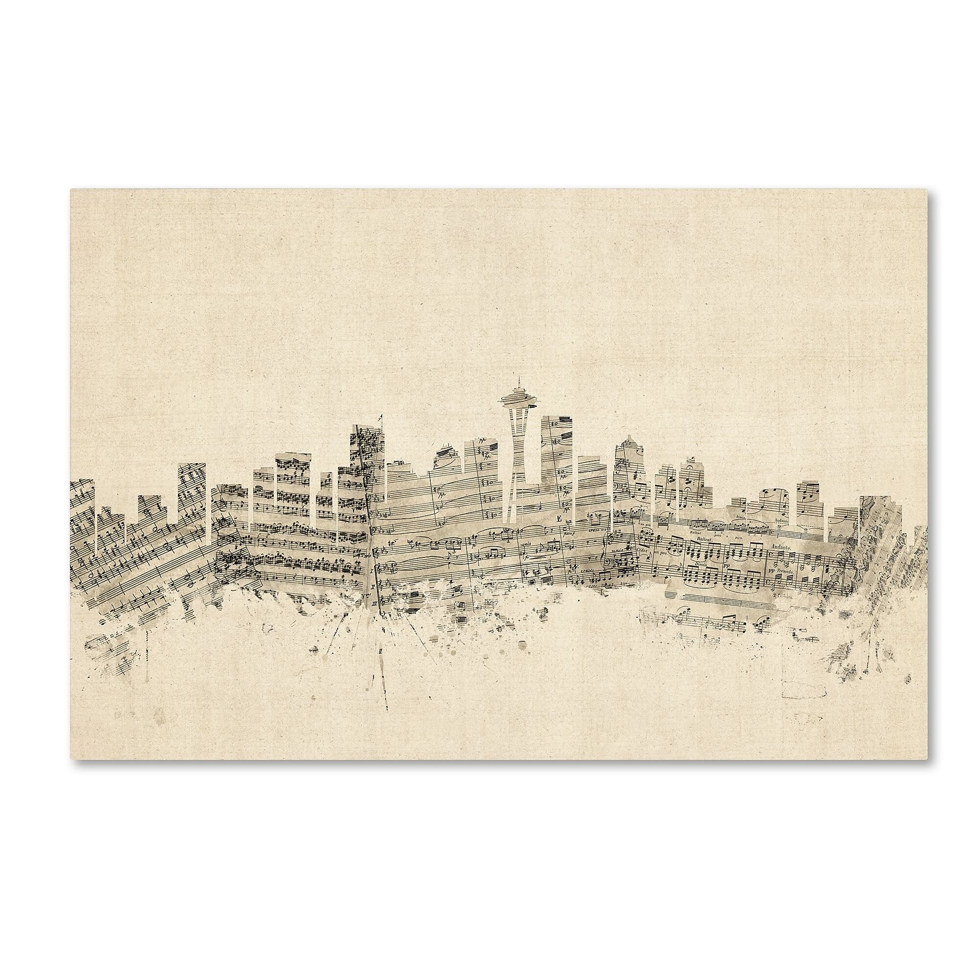 Trademark Fine Art ''Seattle Washington Skyline Sheet Music'' by Michael Tompsett 12" x 19" Canvas Art (MT0832-C1219GG)
