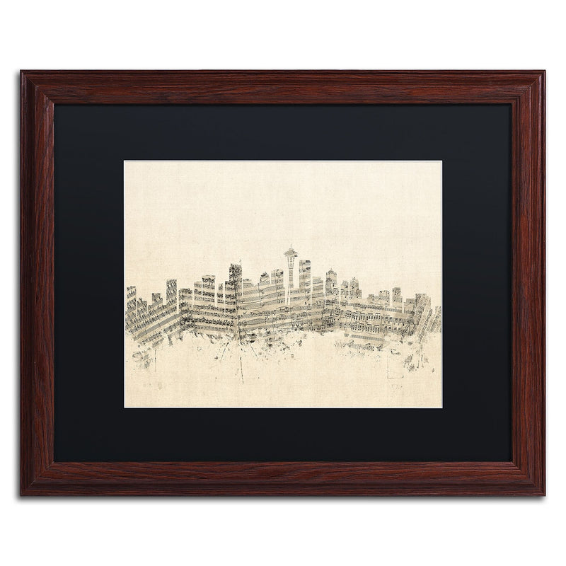 Trademark Fine Art ''Seattle Skyline Sheet Music'' by Michael Tompsett 16" x 20" Black Matted Wood Frame (MT0832-W1620BMF)