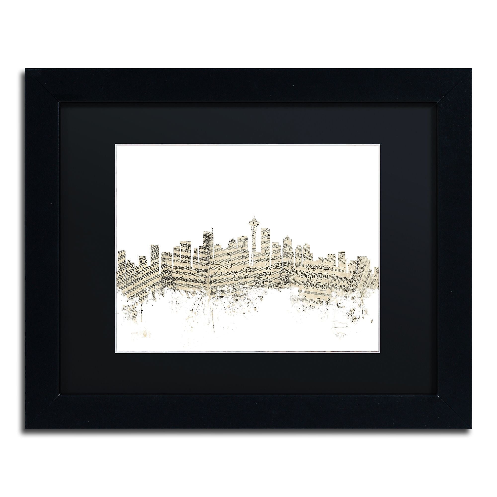 Trademark Fine Art ''Seattle Washington Skyline Sheet Music'' by Michael Tompsett 11" x 14" Black Frame (MT0833-B1114BMF)