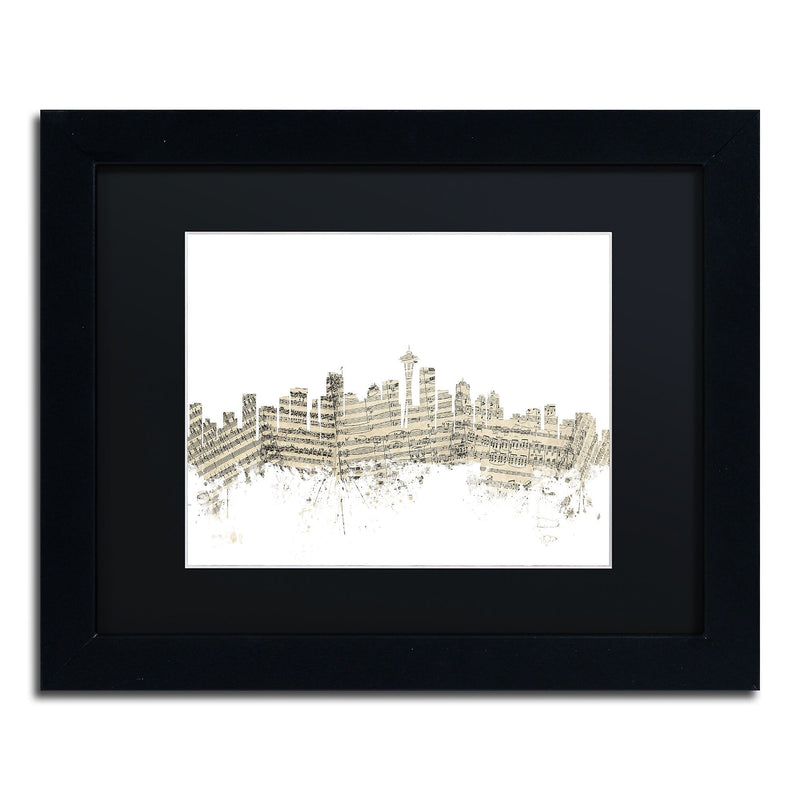 Trademark Fine Art ''Seattle Washington Skyline Sheet Music'' by Michael Tompsett 11" x 14" Black Frame (MT0833-B1114BMF)