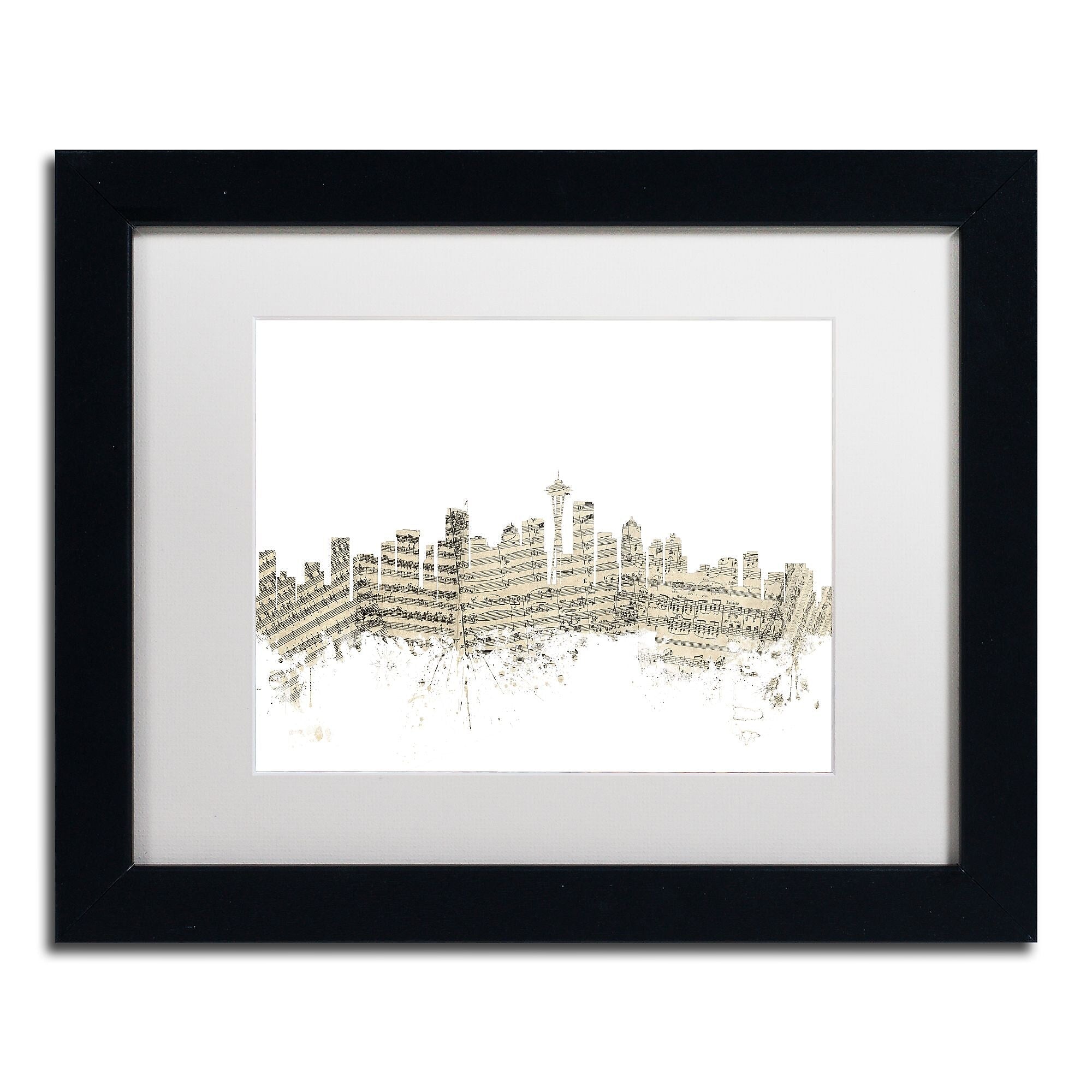 Trademark Fine Art ''Seattle Skyline Sheet Music'' by Michael Tompsett 11" x 14" Black Frame (MT0833-B1114MF)