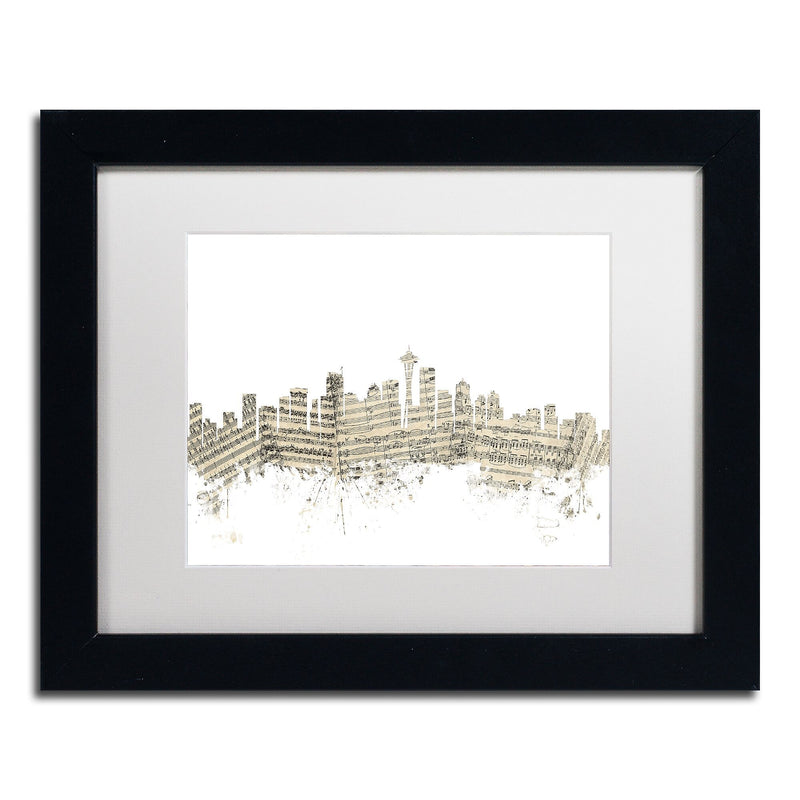 Trademark Fine Art ''Seattle Skyline Sheet Music'' by Michael Tompsett 11" x 14" Black Frame (MT0833-B1114MF)