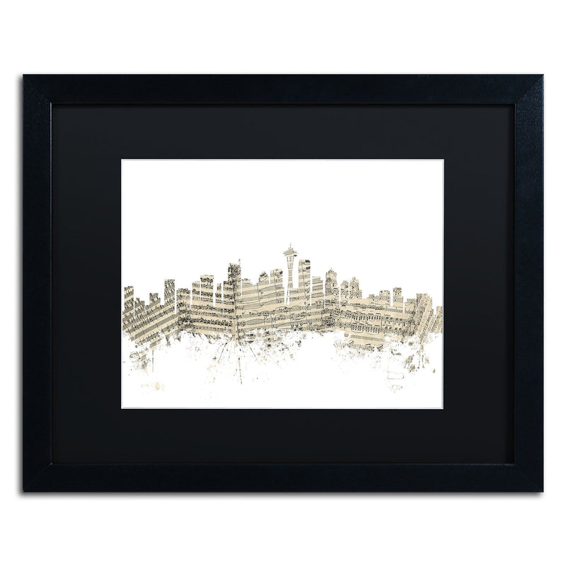 Trademark Fine Art ''Seattle Skyline Sheet Music'' by Michael Tompsett 16" x 20" Black Matted Black Frame (MT0833-B1620BMF)