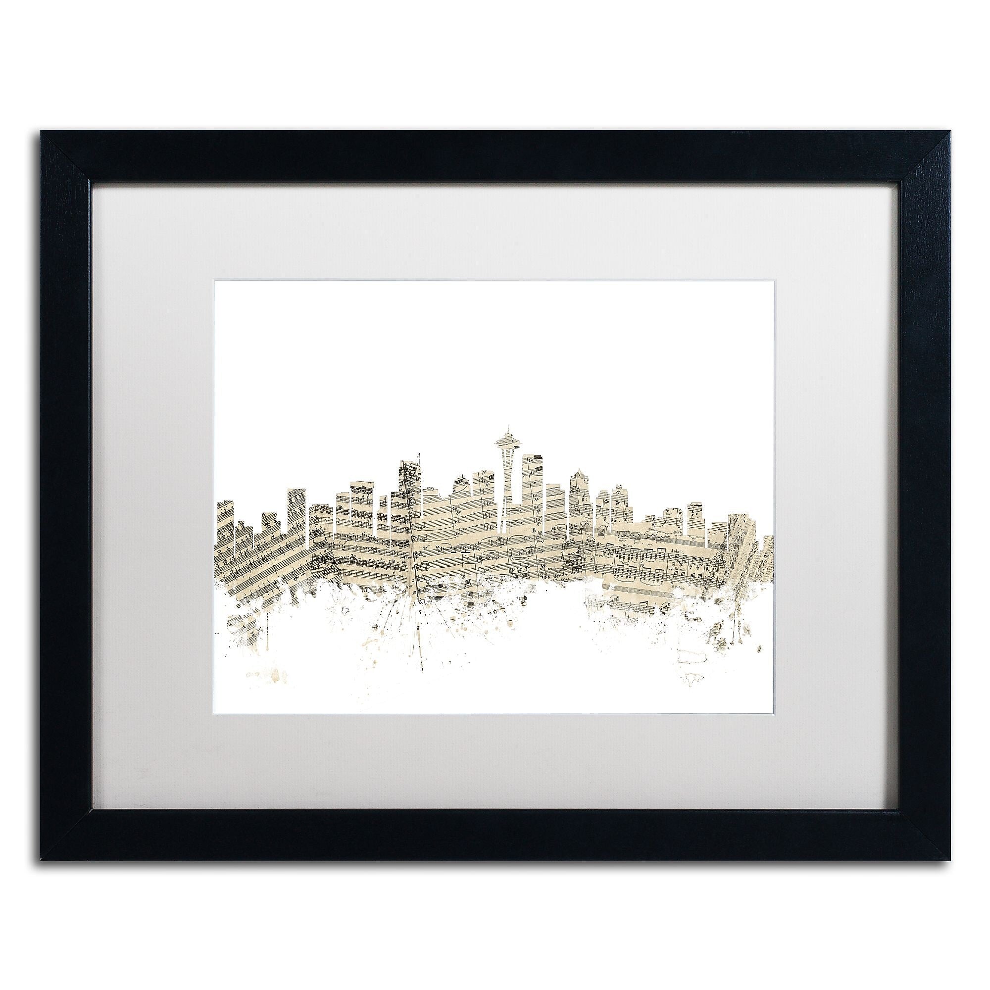 Trademark Fine Art ''Seattle Skyline Sheet Music'' by Michael Tompsett 16" x 20" White Matted Black Frame (MT0833-B1620MF)
