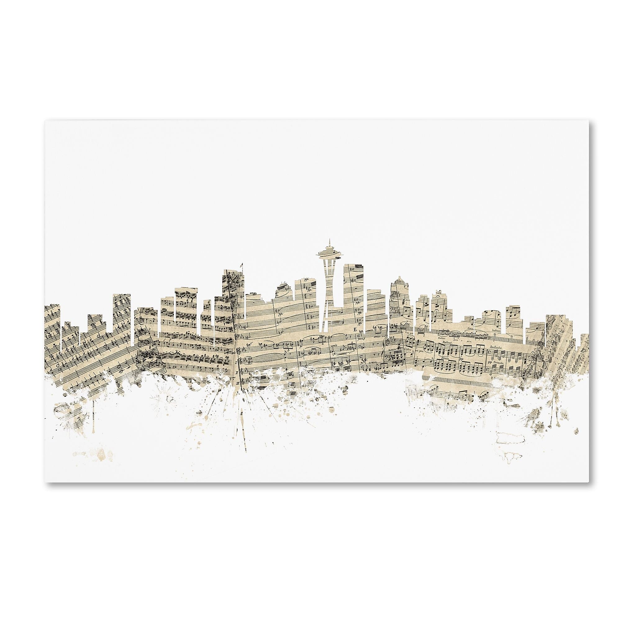 Trademark Fine Art ''Seattle Washington Skyline Sheet Music'' by Michael Tompsett 30" x 47" Canvas Art (MT0833-C3047GG)
