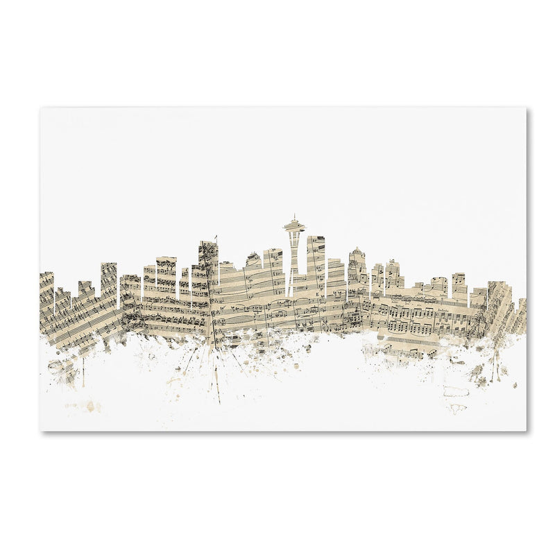 Trademark Fine Art ''Seattle Washington Skyline Sheet Music'' by Michael Tompsett 12" x 19" Canvas Art (MT0833-C1219GG)