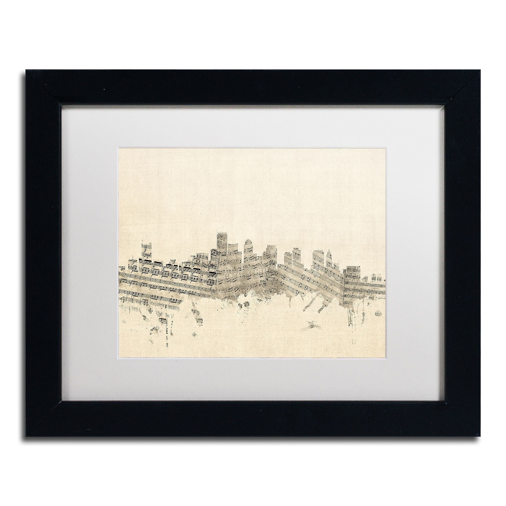 Trademark Fine Art ''Boston Skyline Sheet Music'' by Michael Tompsett 11" x 14" Black Frame (MT0834-B1114MF)