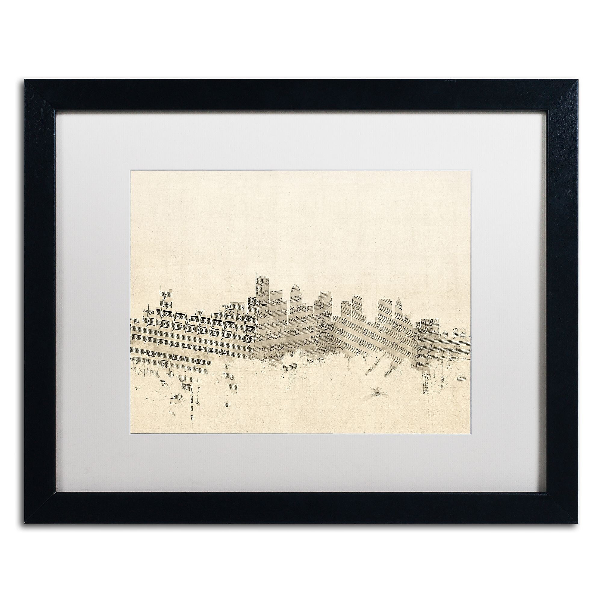 Trademark Fine Art ''Boston Skyline Sheet Music'' by Michael Tompsett 16" x 20" White Matted Black Frame (MT0834-B1620MF)