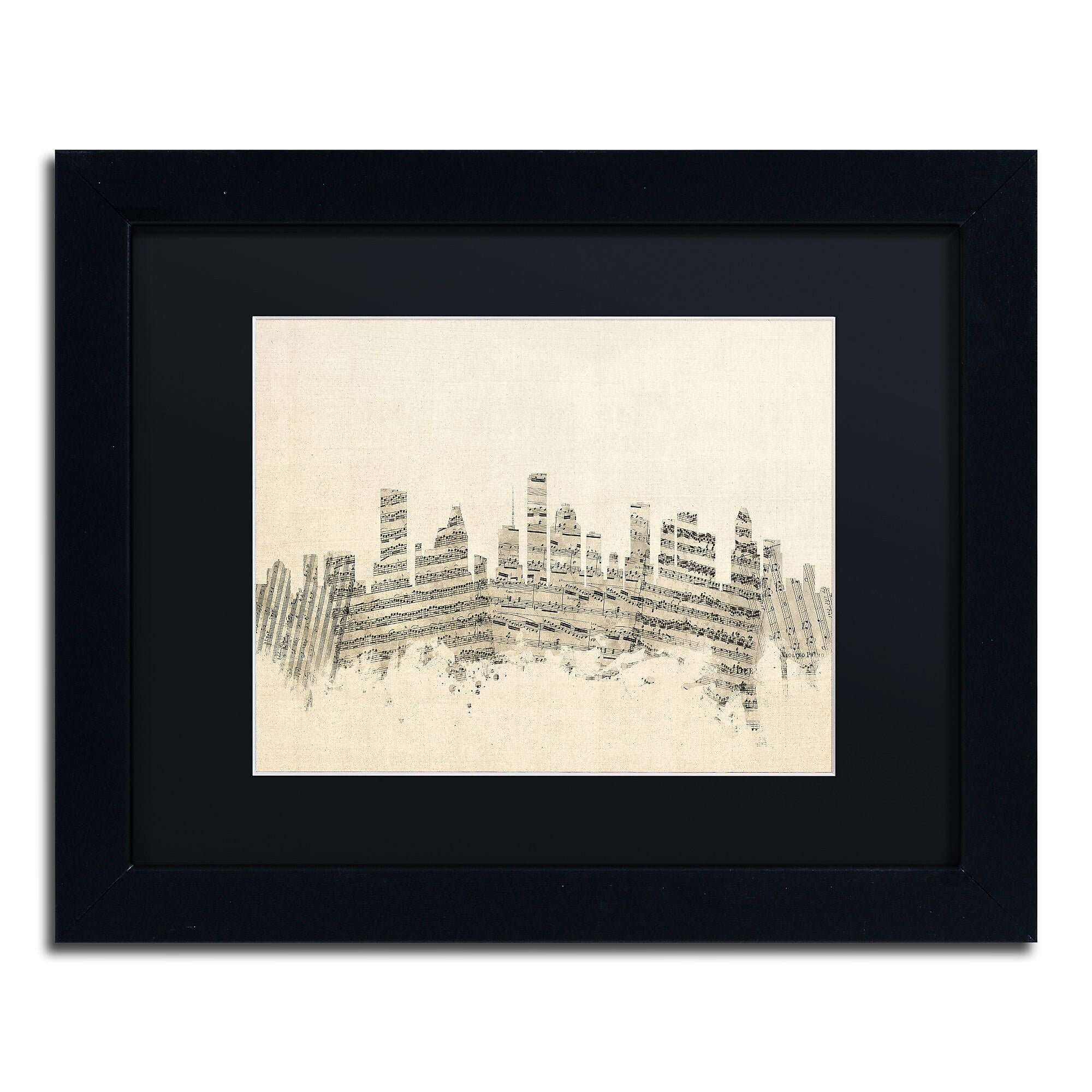 Trademark Fine Art ''Houston Texas Skyline Sheet Music'' by Michael Tompsett 11" x 14" Black Frame (MT0836-B1114BMF)
