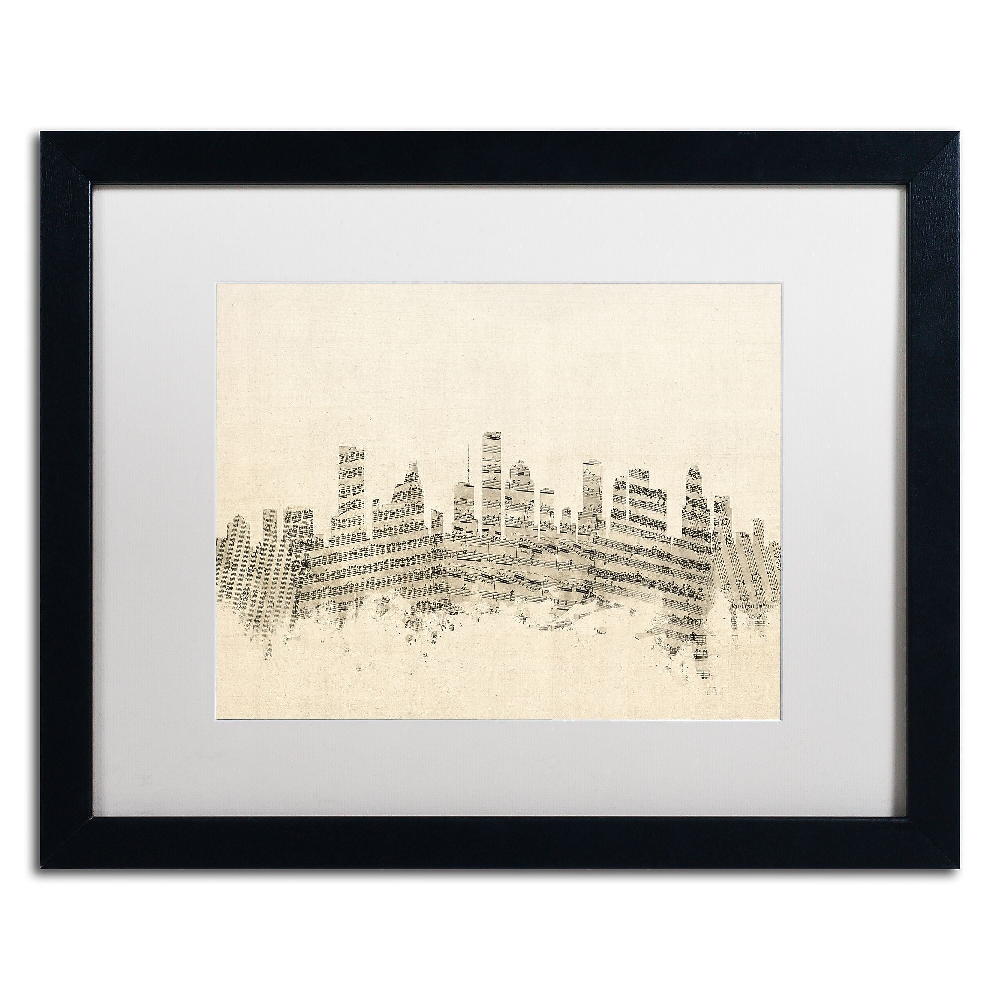 Trademark Fine Art ''Houston Texas Skyline Sheet Music'' by Michael Tompsett 16" x 20" White Matted Black Frame (MT0836-B1620MF)