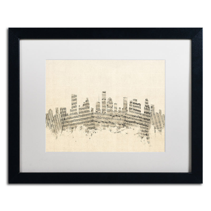 Trademark Fine Art ''Houston Texas Skyline Sheet Music'' by Michael Tompsett 16" x 20" White Matted Black Frame (MT0836-B1620MF)