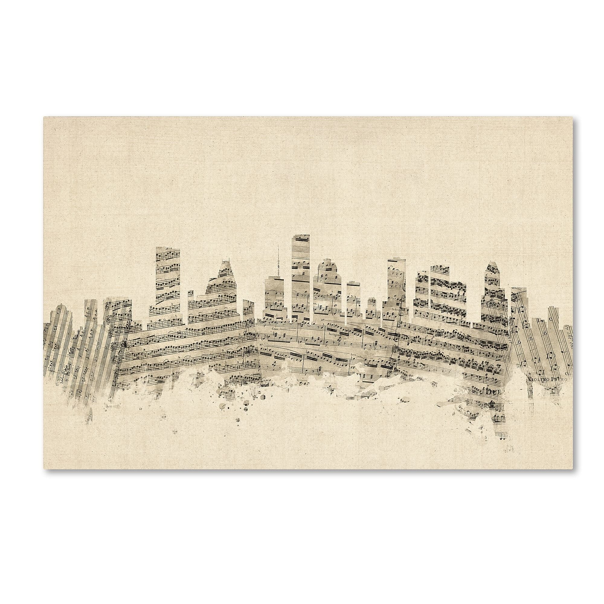 Trademark Fine Art ''Houston Texas Skyline Sheet Music'' by Michael Tompsett 14" x 19" Canvas Art (MT0836-C1419GG)