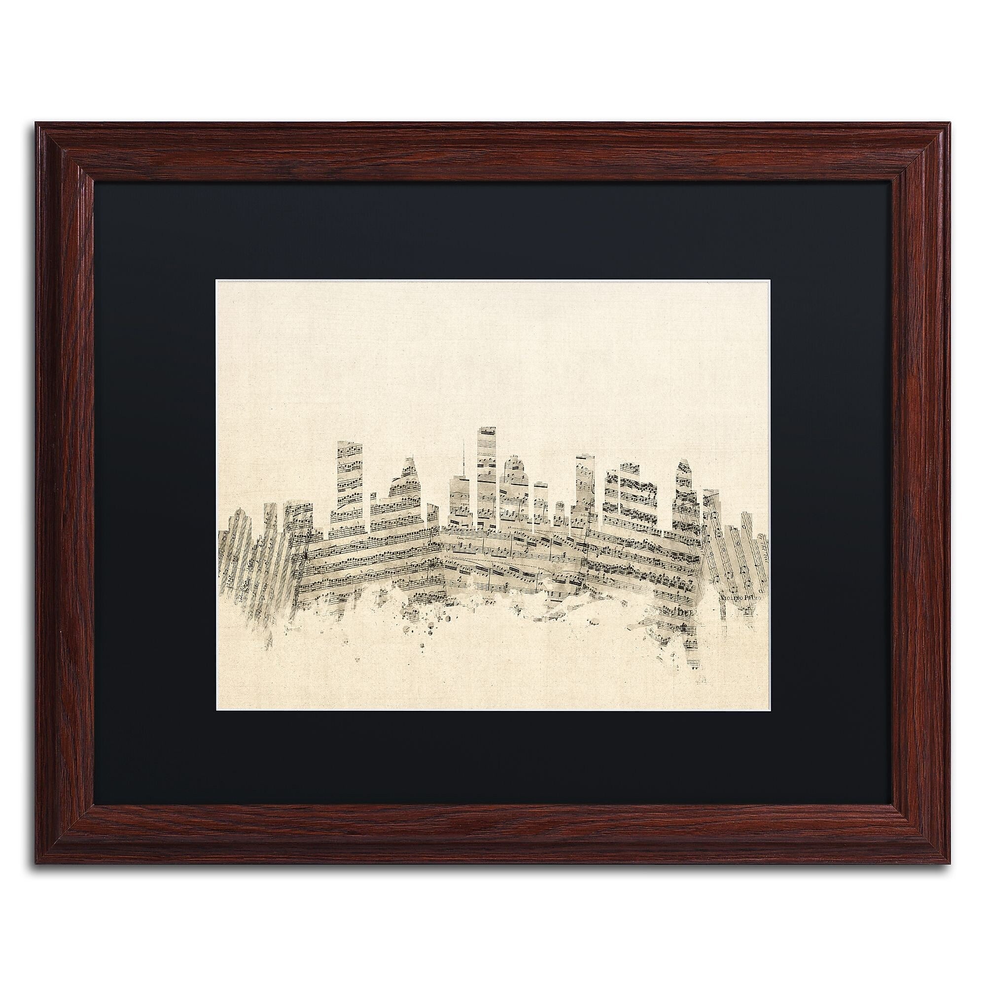 Trademark Fine Art ''Houston Texas Skyline Sheet Music'' by Michael Tompsett 16" x 20" Wood Frame (MT0836-W1620BMF)