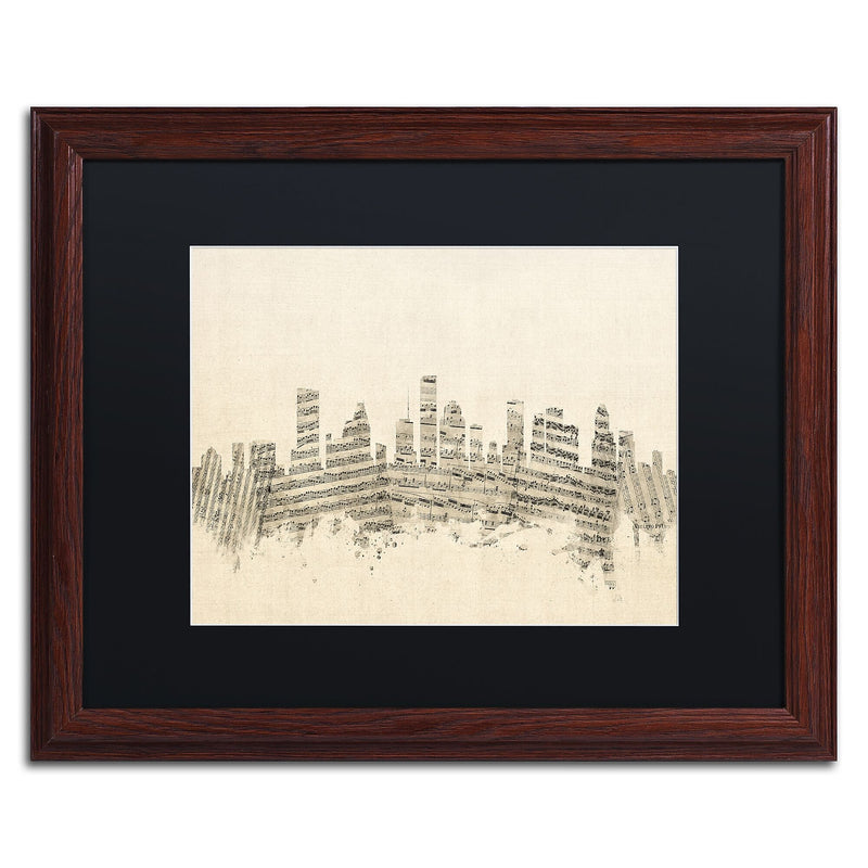 Trademark Fine Art ''Houston Texas Skyline Sheet Music'' by Michael Tompsett 16" x 20" Wood Frame (MT0836-W1620BMF)