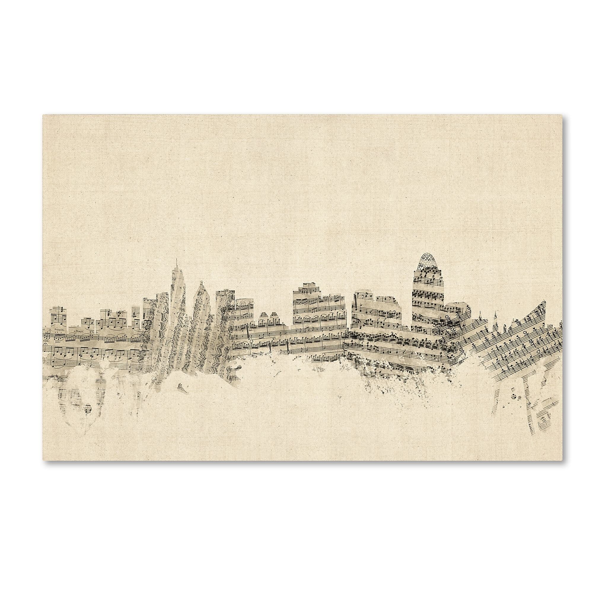 Trademark Fine Art ''Cincinnati Ohio Skyline Sheet Music'' by Michael Tompsett 12" x 19" Canvas Art (MT0838-C1219GG)