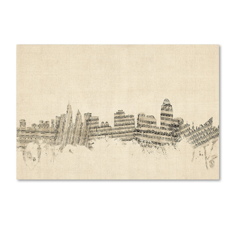 Trademark Fine Art ''Cincinnati Ohio Skyline Sheet Music'' by Michael Tompsett 12" x 19" Canvas Art (MT0838-C1219GG)