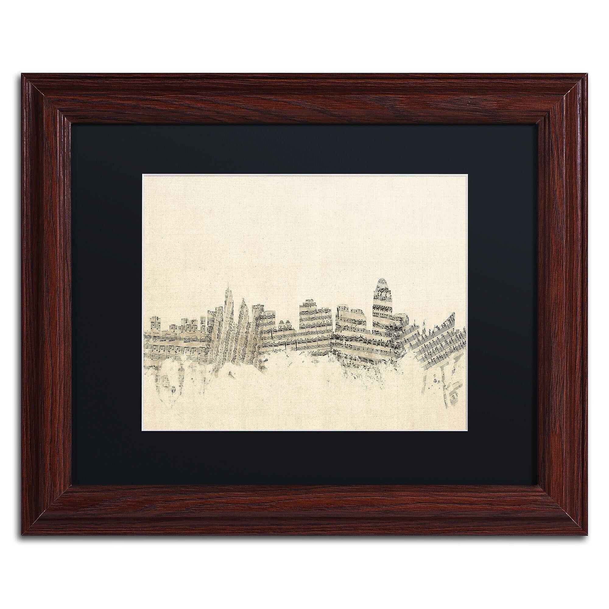 Trademark Fine Art ''Cincinnati Skyline Sheet Music'' by Michael Tompsett 11" x 14" Wood Frame (MT0838-W1114BMF)