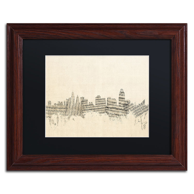 Trademark Fine Art ''Cincinnati Skyline Sheet Music'' by Michael Tompsett 11" x 14" Wood Frame (MT0838-W1114BMF)