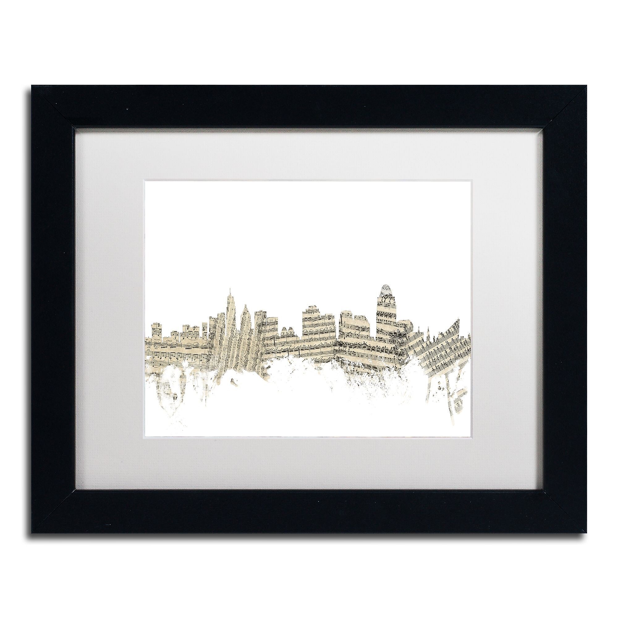 Trademark Fine Art ''Cincinnati Skyline Sheet Music'' by Michael Tompsett 11" x 14" Black Frame (MT0839-B1114MF)