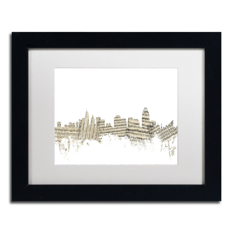Trademark Fine Art ''Cincinnati Skyline Sheet Music'' by Michael Tompsett 11" x 14" Black Frame (MT0839-B1114MF)