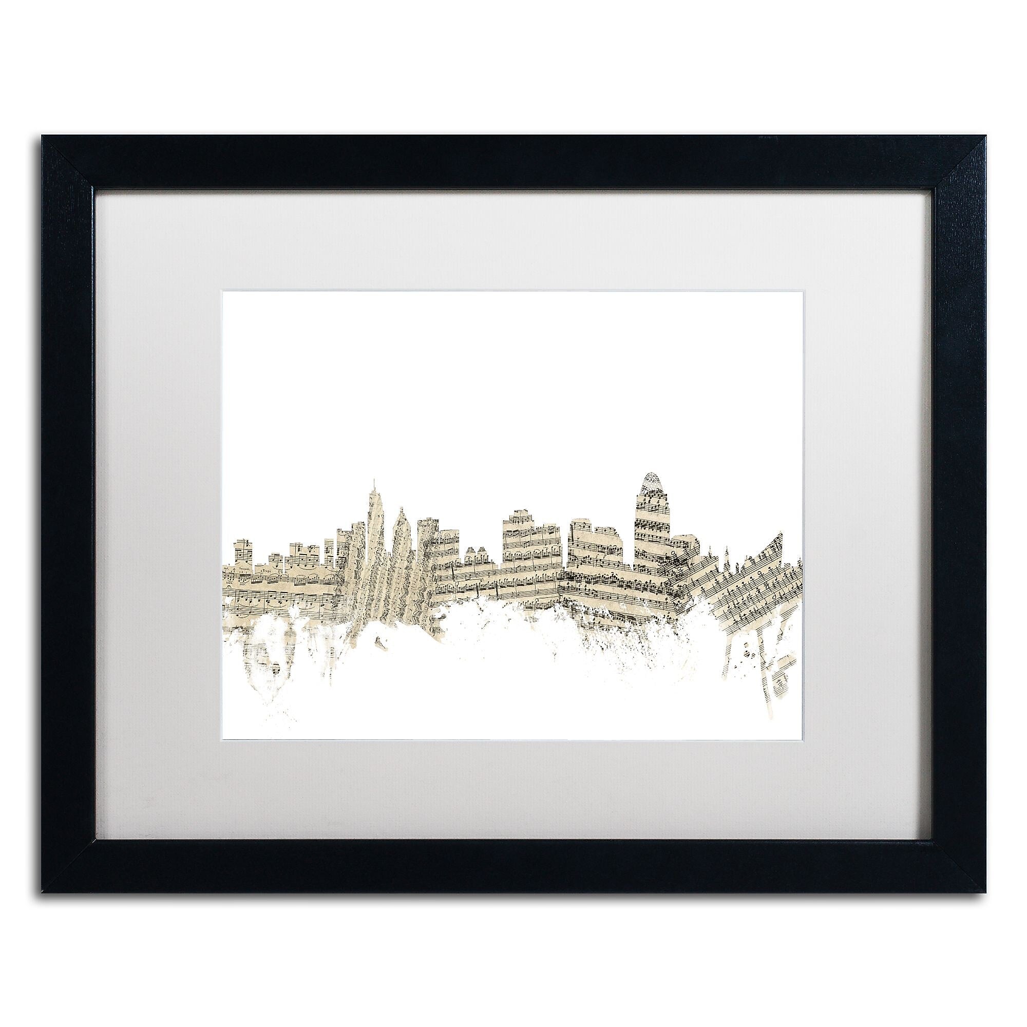 Trademark Fine Art ''Cincinnati Skyline Sheet Music'' by Michael Tompsett 16" x 20" White Matted Black Frame (MT0839-B1620MF)