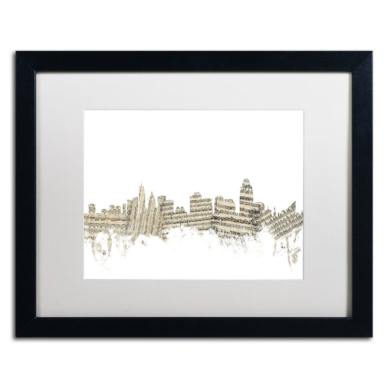 Trademark Fine Art ''Cincinnati Skyline Sheet Music'' by Michael Tompsett 16" x 20" White Matted Black Frame (MT0839-B1620MF)