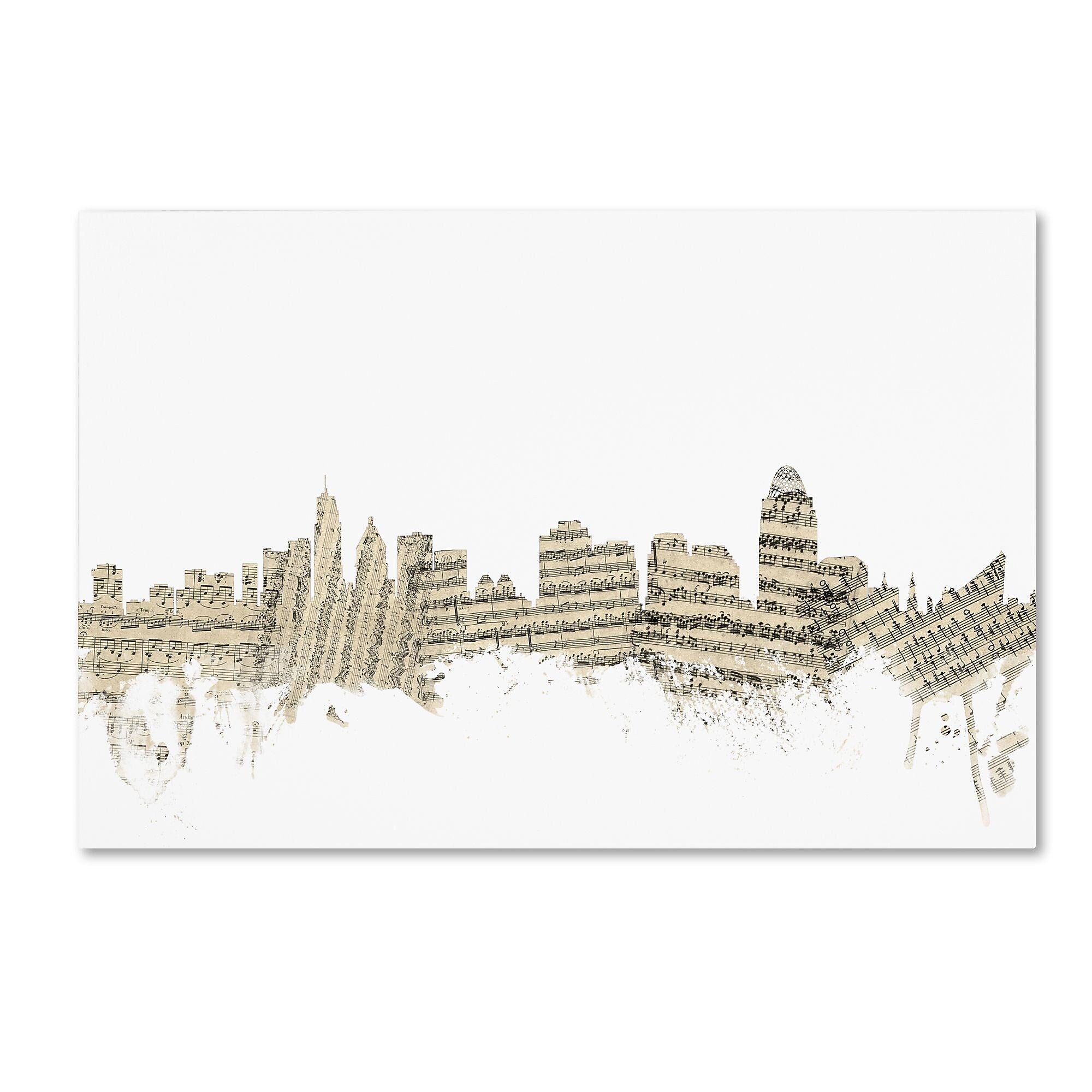 Trademark Fine Art ''Cincinnati Ohio Skyline Sheet Music'' by Michael Tompsett 30" x 47" Canvas Art (MT0839-C3047GG)
