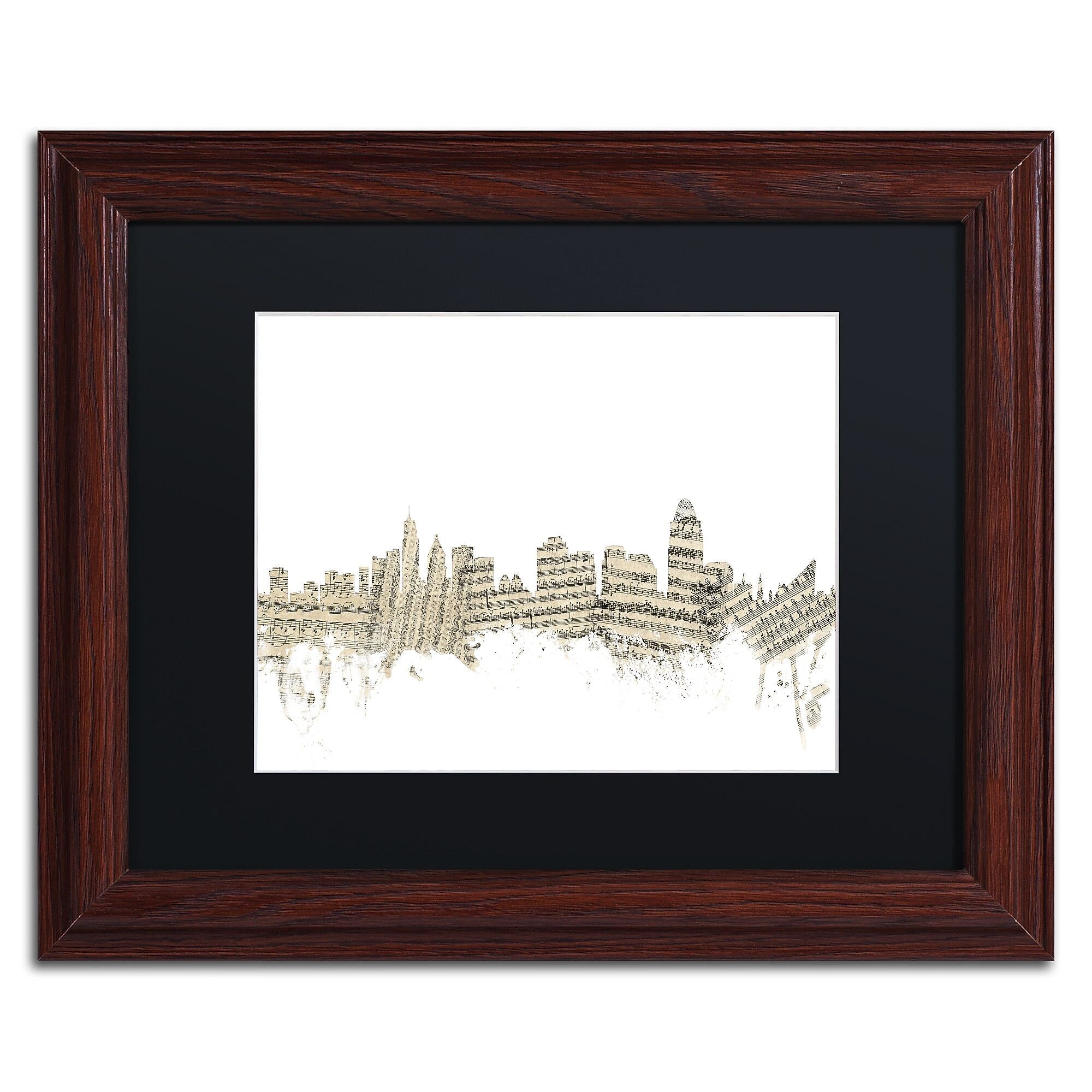 Trademark Fine Art ''Cincinnati Skyline Sheet Music'' by Michael Tompsett 11" x 14" Wood Frame (MT0839-W1114BMF)