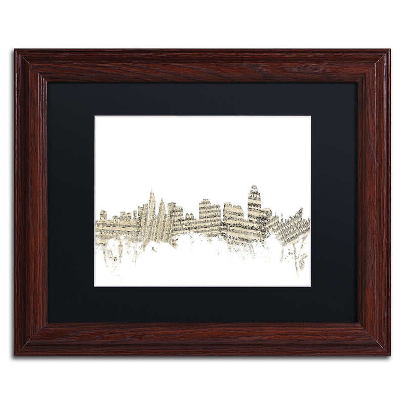Trademark Fine Art ''Cincinnati Skyline Sheet Music'' by Michael Tompsett 11" x 14" Wood Frame (MT0839-W1114BMF)