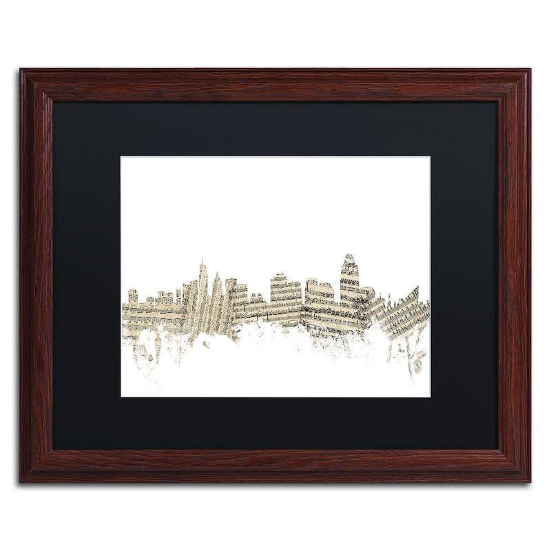 Trademark Fine Art ''Cincinnati Skyline Sheet Music'' by Michael Tompsett 16" x 20" Black Matted Wood Frame (MT0839-W1620BMF)