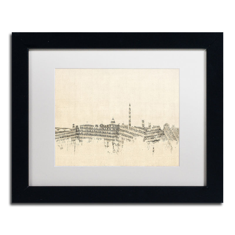Trademark Fine Art ''Washington DC Skyline Sheet Music'' by Michael Tompsett 11" x 14" Black Frame (MT0840-B1114MF)
