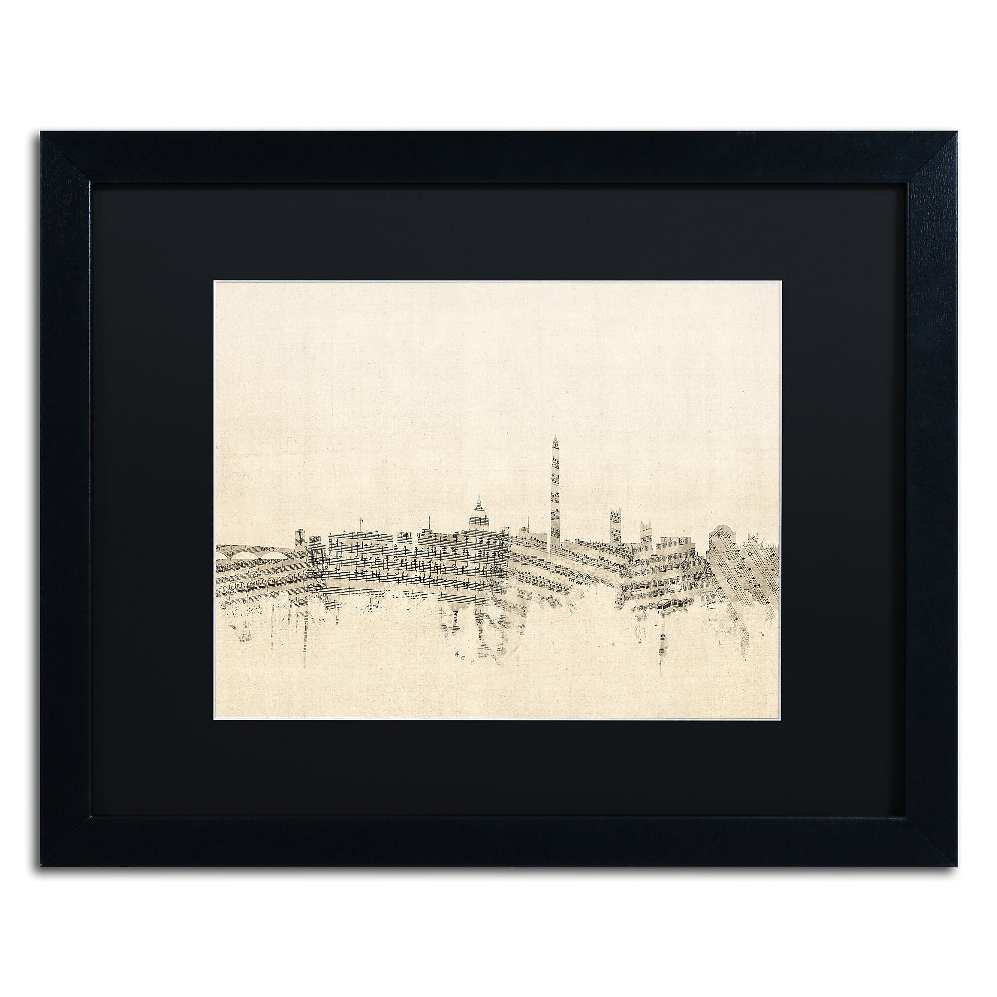 Trademark Fine Art ''Washington DC Skyline Sheet Music'' by Michael Tompsett 16" x 20" Black Frame (MT0840-B1620BMF)