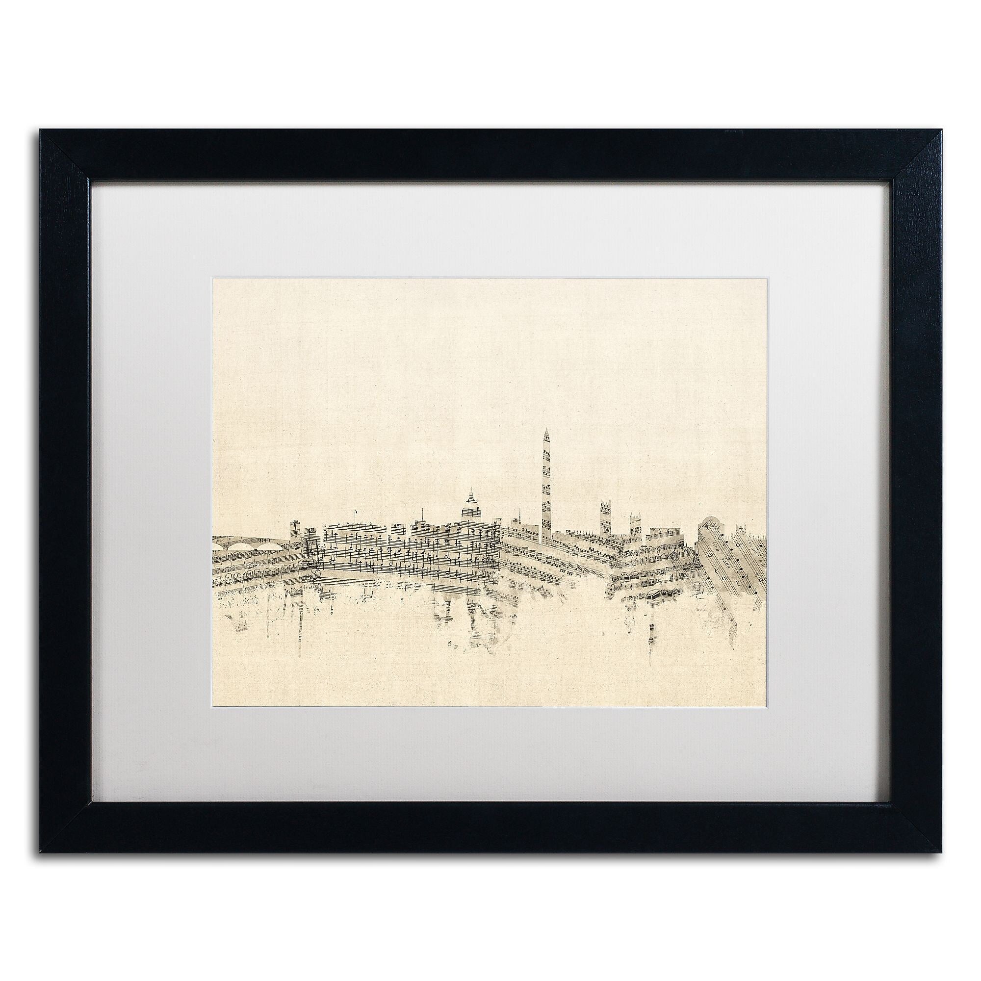 Trademark Fine Art ''Washington DC Skyline Sheet Music'' by Michael Tompsett 16" x 20" White Matted Black Frame (MT0840-B1620MF)