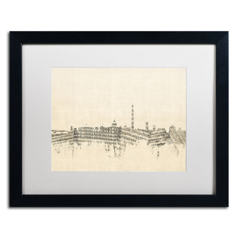 Trademark Fine Art ''Washington DC Skyline Sheet Music'' by Michael Tompsett 16" x 20" White Matted Black Frame (MT0840-B1620MF)