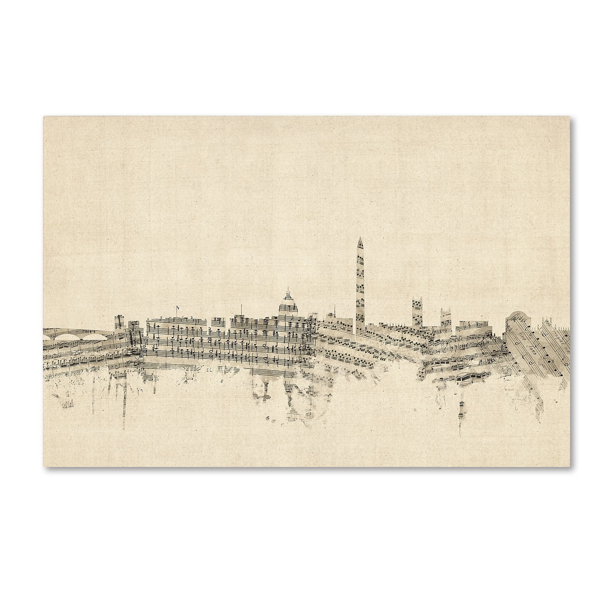 Trademark Fine Art ''Washington DC Skyline Sheet Music'' by Michael Tompsett 12" x 19" Canvas Art (MT0840-C1219GG)