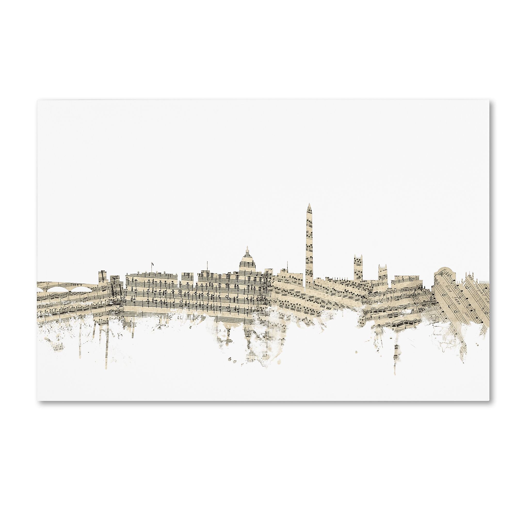 Trademark Fine Art ''Washington DC Skyline Sheet Music'' by Michael Tompsett 12" x 19" Canvas Art (MT0841-C1219GG)