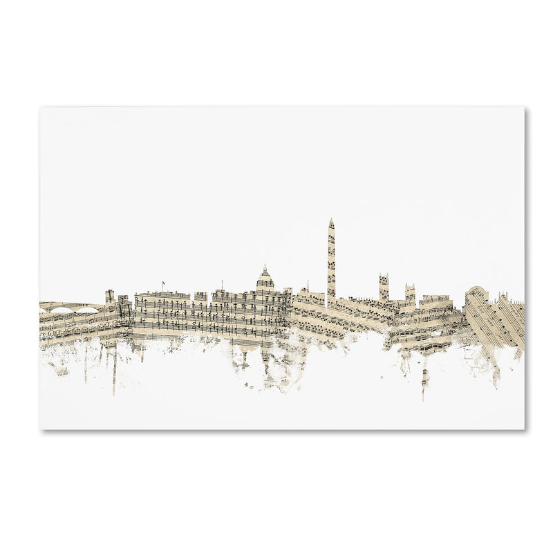 Trademark Fine Art ''Washington DC Skyline Sheet Music'' by Michael Tompsett 12" x 19" Canvas Art (MT0841-C1219GG)