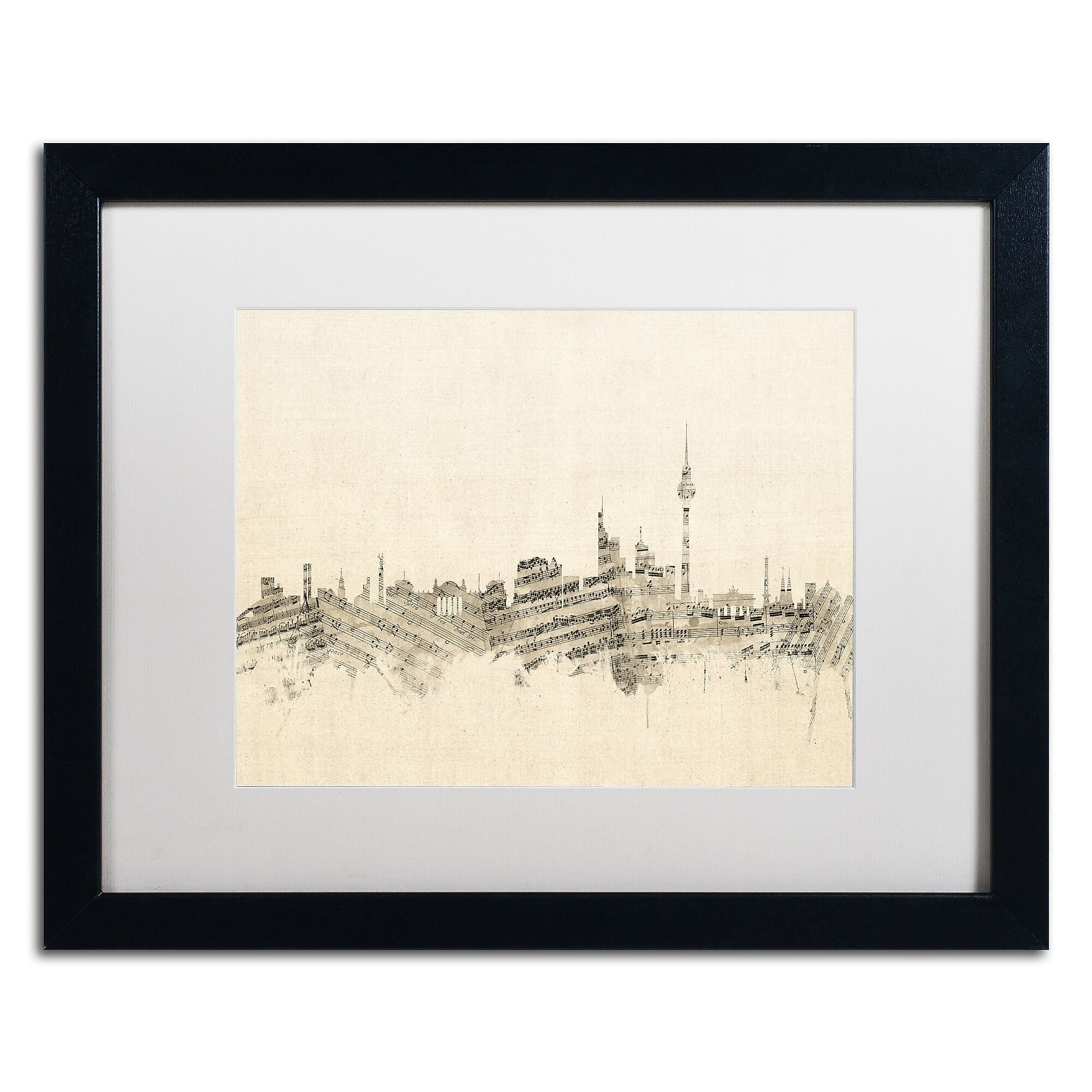 Trademark Fine Art ''Berlin Skyline Sheet Music'' by Michael Tompsett 16" x 20" White Matted Black Frame (MT0842-B1620MF)