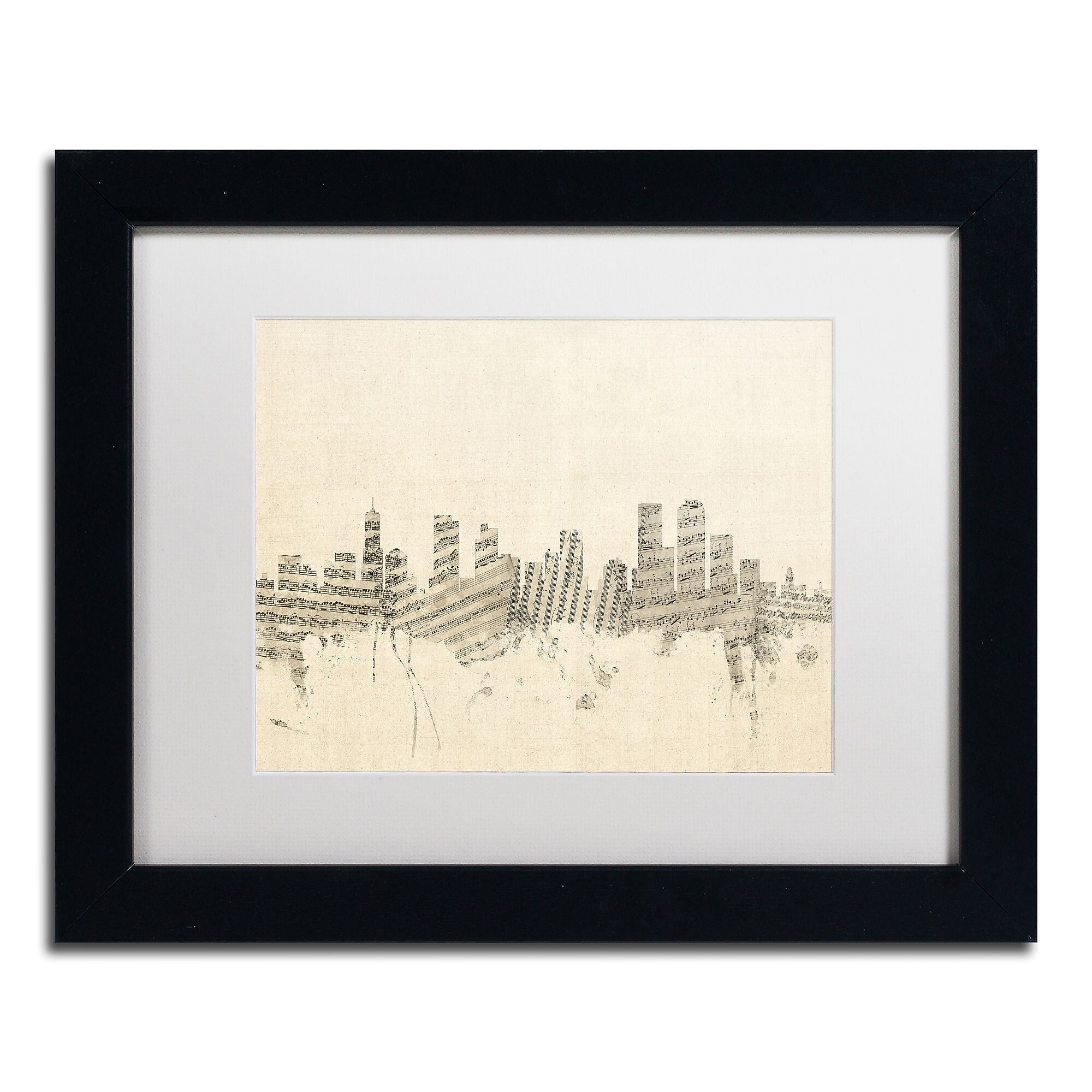 Trademark Fine Art ''Denver Skyline Sheet Music'' by Michael Tompsett 11" x 14" Black Frame (MT0844-B1114MF)