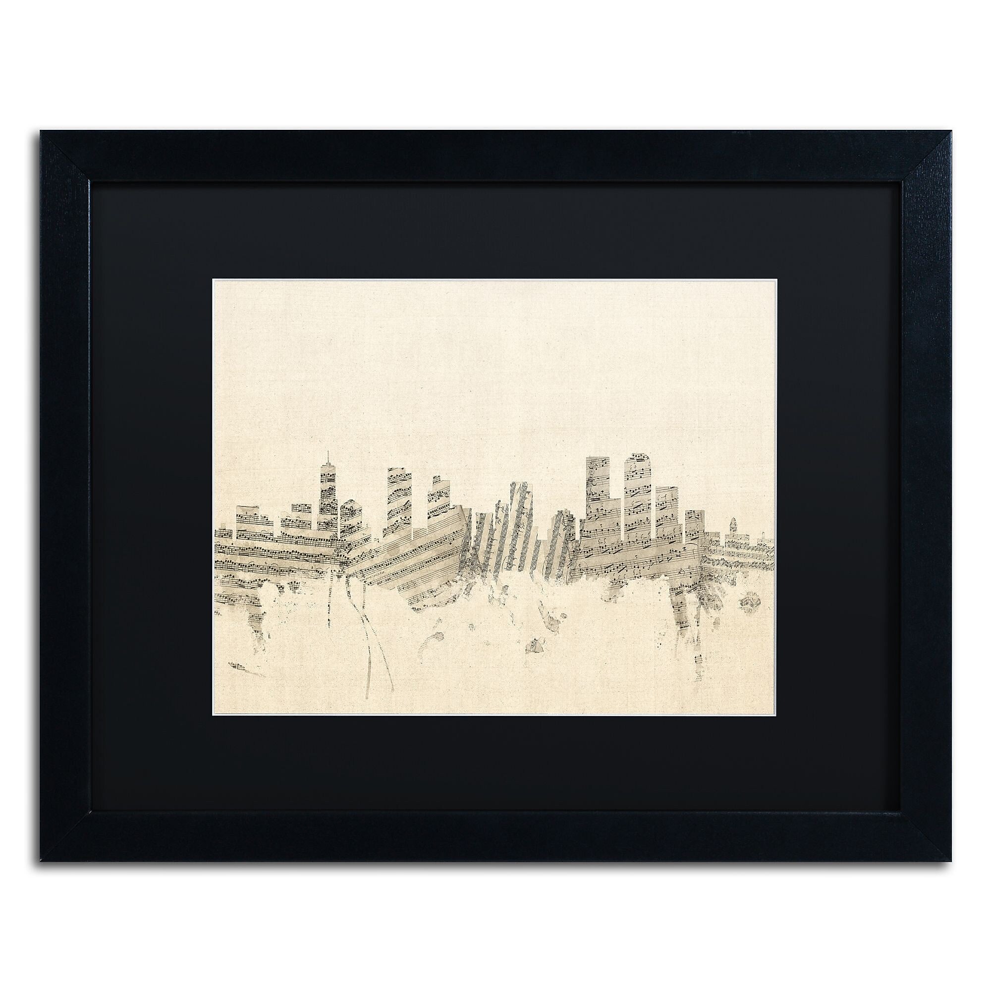 Trademark Fine Art ''Denver Skyline Sheet Music'' by Michael Tompsett 16" x 20" Black Matted Black Frame (MT0844-B1620BMF)