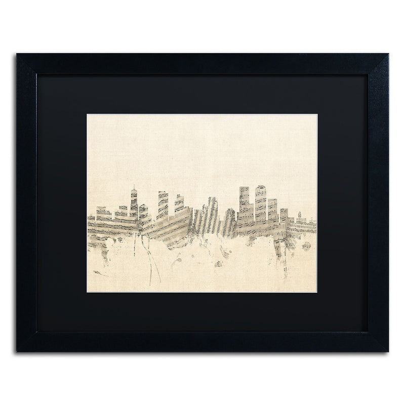 Trademark Fine Art ''Denver Skyline Sheet Music'' by Michael Tompsett 16" x 20" Black Matted Black Frame (MT0844-B1620BMF)