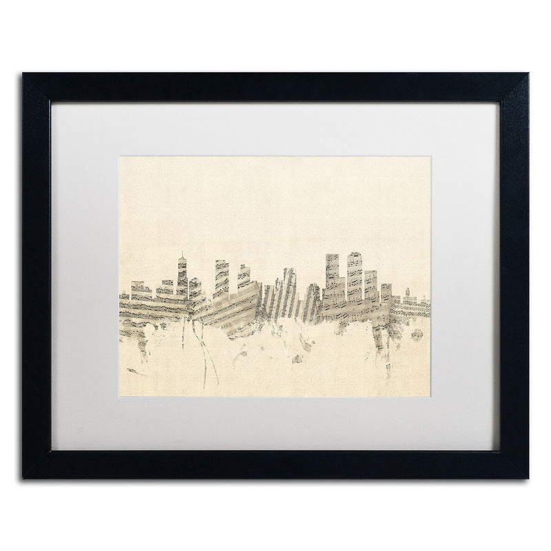 Trademark Fine Art ''Denver Skyline Sheet Music'' by Michael Tompsett 16" x 20" White Matted Black Frame (MT0844-B1620MF)