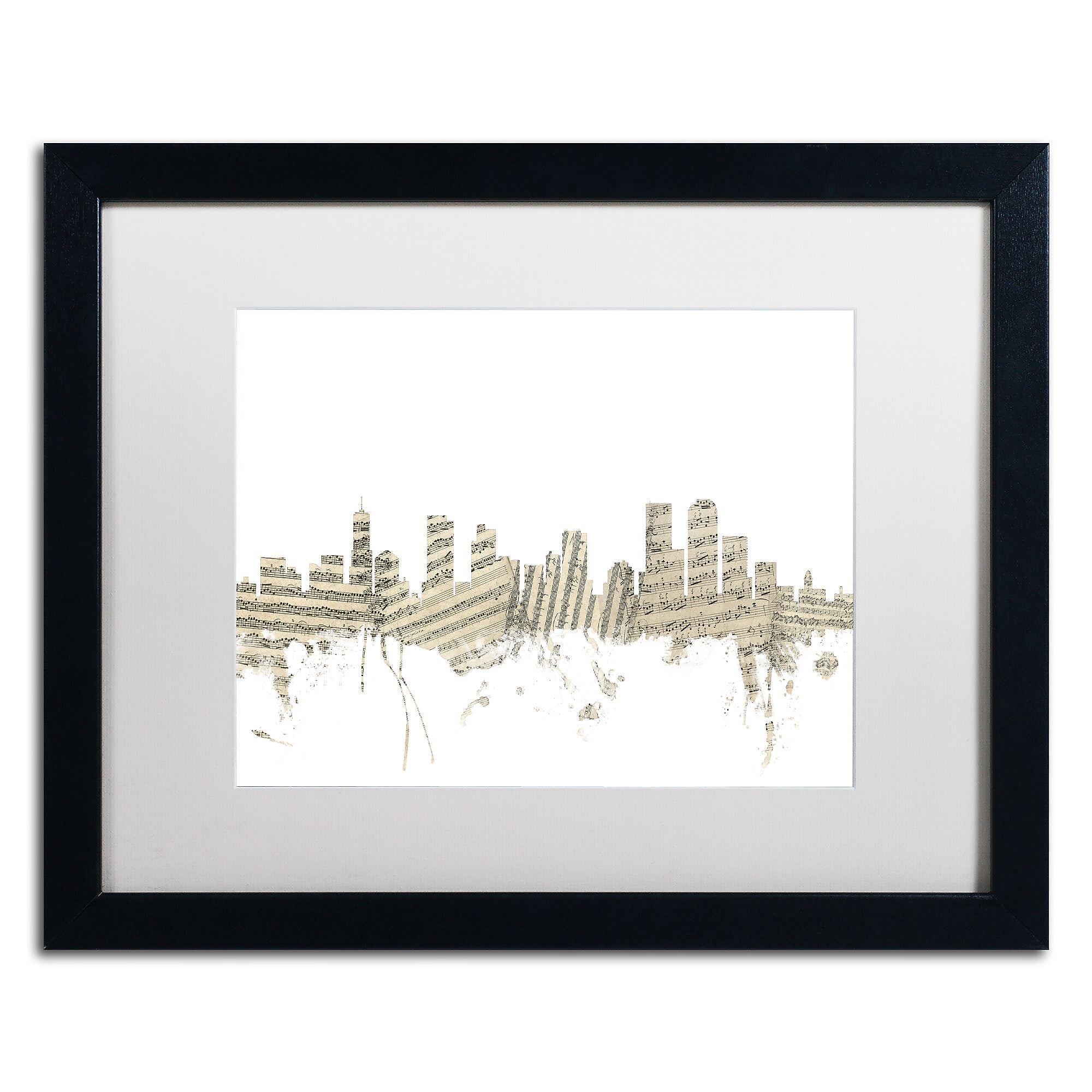 Trademark Fine Art ''Denver Skyline Sheet Music'' by Michael Tompsett 16" x 20" White Matted Black Frame (MT0845-B1620MF)