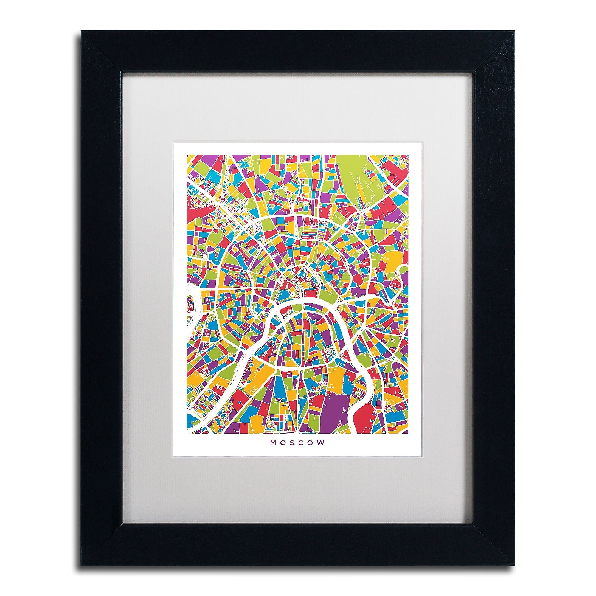 Trademark Fine Art ''Moscow City Street Map II'' by Michael Tompsett 11" x 14" White Matted Black Frame (MT0848-B1114MF)