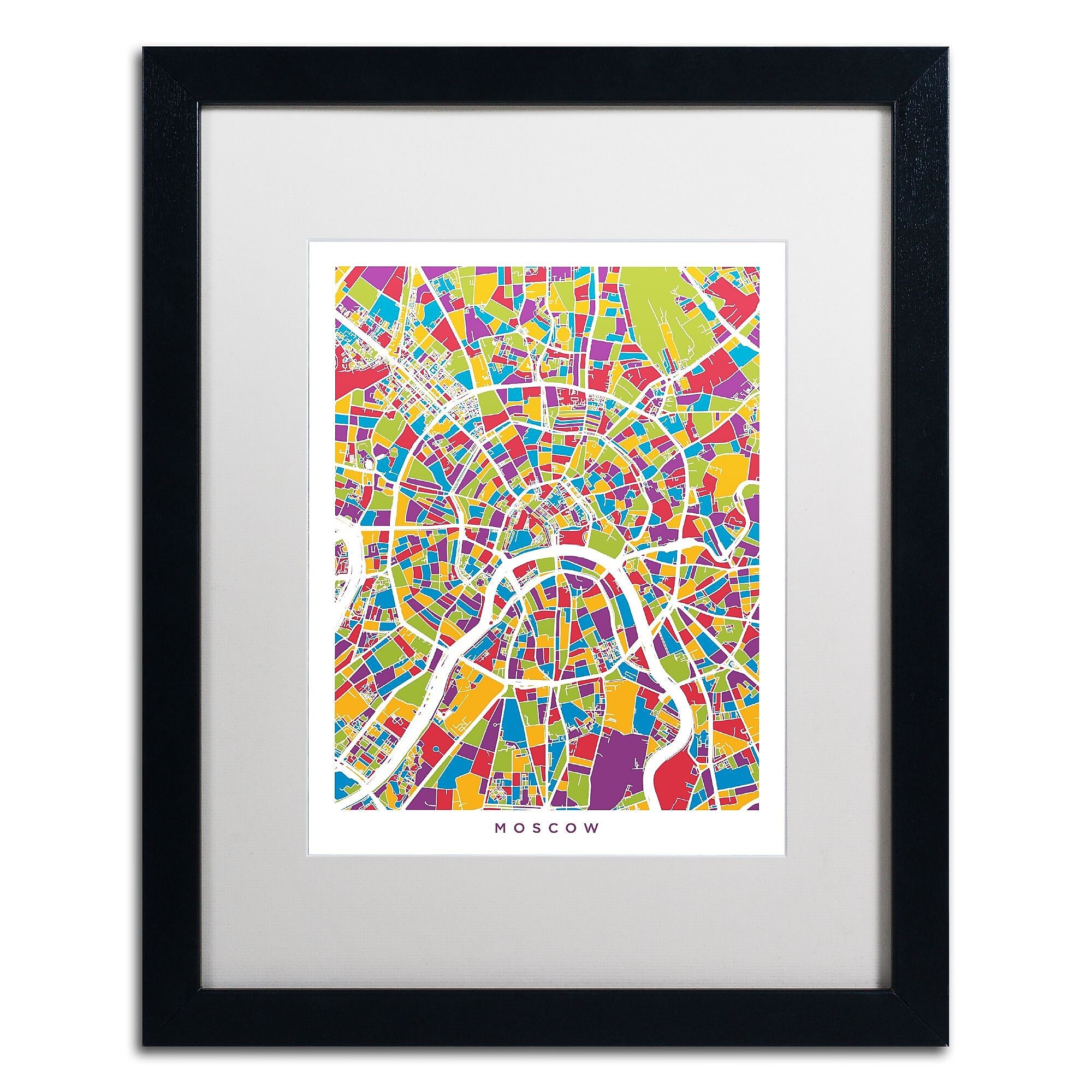 Trademark Fine Art ''Moscow City Street Map II'' by Michael Tompsett 16" x 20" White Matted Black Frame (MT0848-B1620MF)