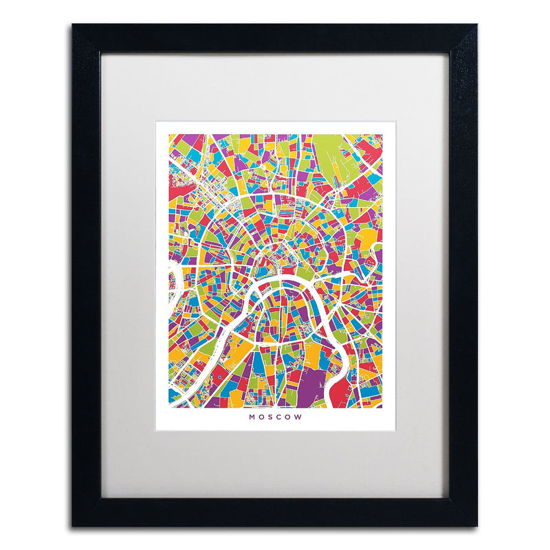 Trademark Fine Art ''Moscow City Street Map II'' by Michael Tompsett 16" x 20" White Matted Black Frame (MT0848-B1620MF)
