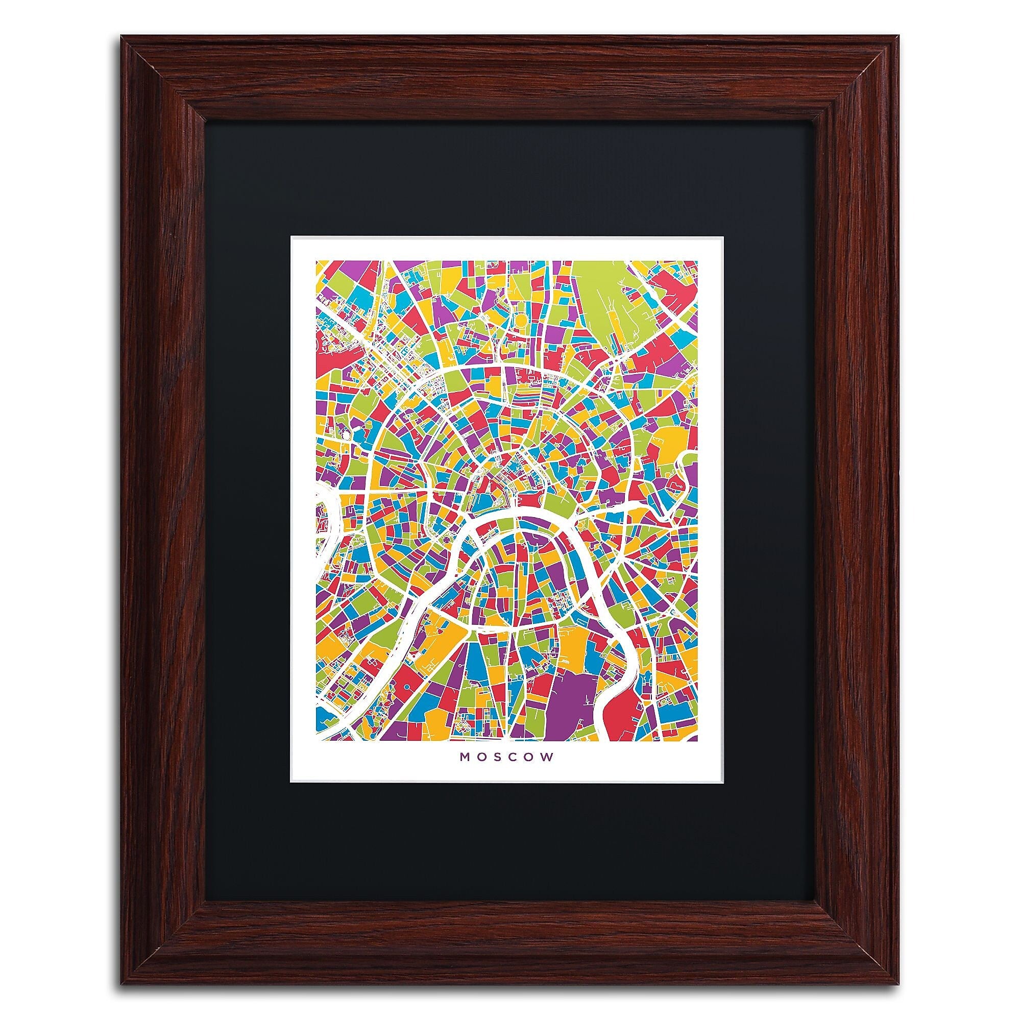 Trademark Fine Art ''Moscow City Street Map II'' by Michael Tompsett 11" x 14" Black Matted Wood Frame (MT0848-W1114BMF)