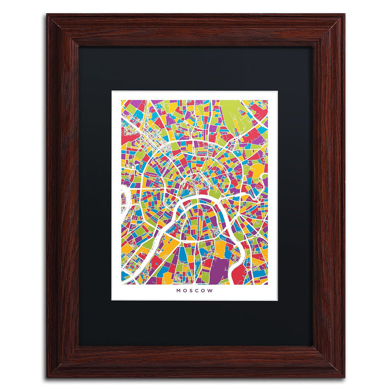 Trademark Fine Art ''Moscow City Street Map II'' by Michael Tompsett 11" x 14" Black Matted Wood Frame (MT0848-W1114BMF)
